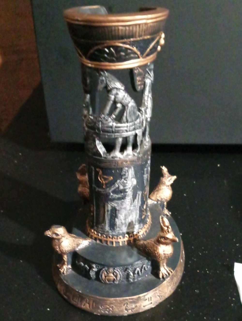 Antique-Style Black and Gold Decorative Sculpture Vase